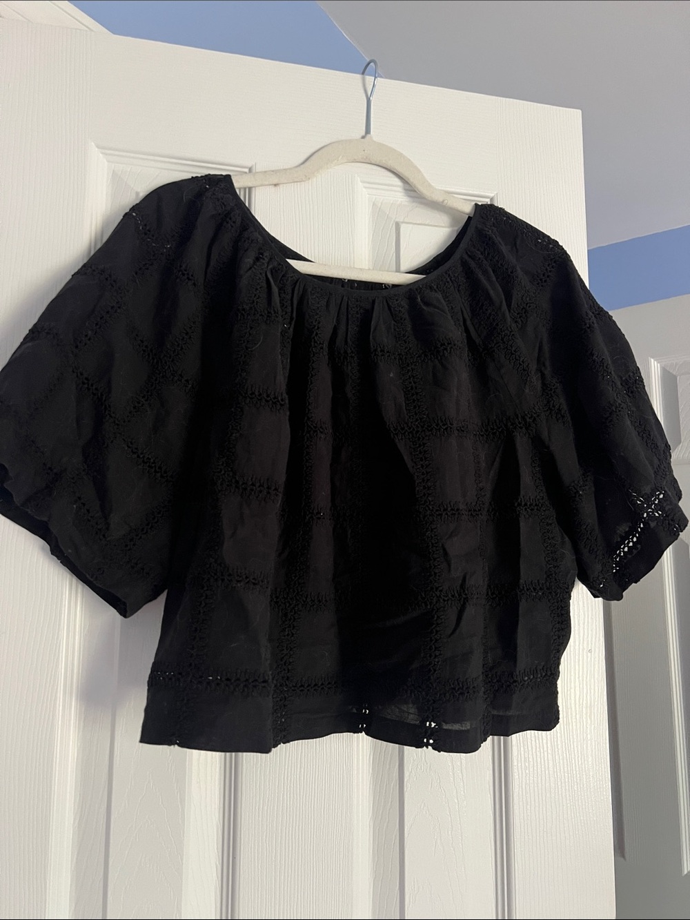 Black Women's crop Peasant Blouse - Classic Boxy Top